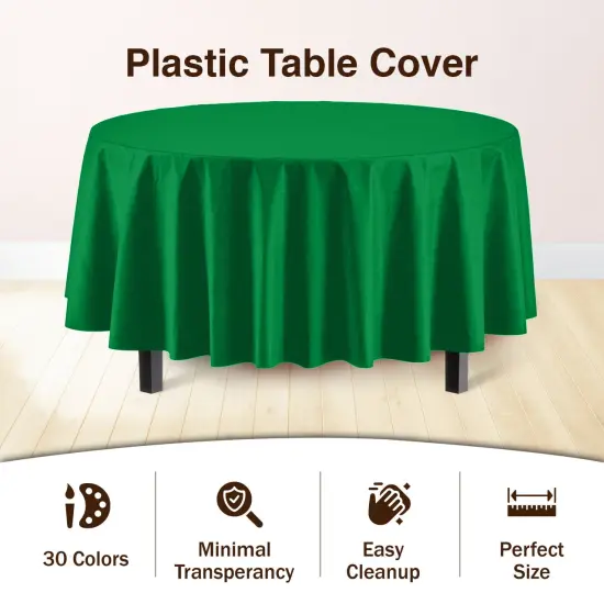 Exquisite Disposable Round Plastic Tablecloths &ndash; 6 Pack 84" Disposable Table Cloths &ndash; Indoor/Outdoor Party Tablecloth &ndash; Round Plastic Table Cover for Events & Party Supplies Emerald Green {2}