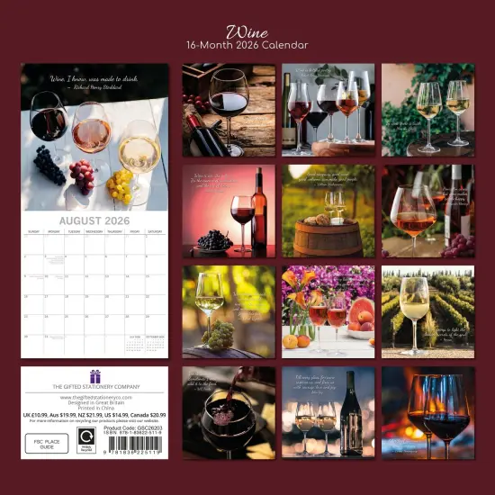 The Gifted Stationary 2026 Square Wall Calendar, Wine, 16-Month Food Theme Hanging Calendar with 180 Reminder Stickers, Month Planner for Home, or Creative Spaces, 12x12 In Multicolor {4}