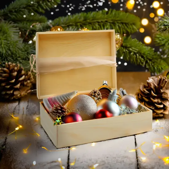 Unfinished Wooden Jewelry and DIY Crafts Storage Box (9 x 12 x 3.3 In) Brown {2}