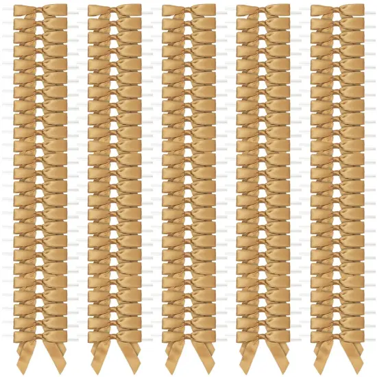 100-Pack Twist Tie Bows for Crafts, Pre-Tied Satin Ribbon for Christmas Gift Wrap Bags, Party Favors, Baked Goods, Cookies, Mini Bowties for Hair Decorations (2.5x3 in, Metallic Gold) {2}