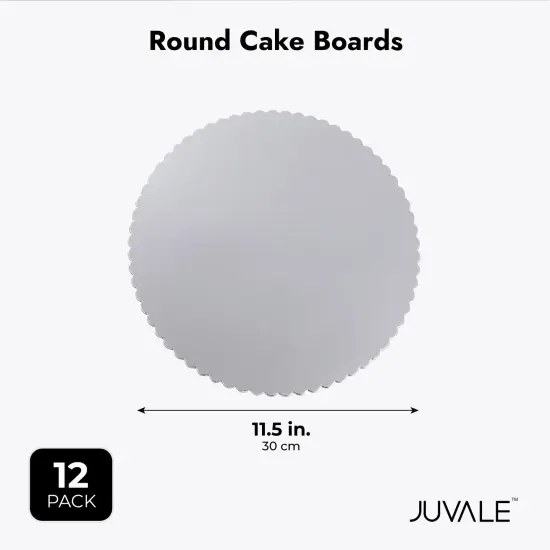 12-Pack Cake Boards 12 Inch, Elegant Round Scalloped Boards for Bakeries, Baking Desserts, Cake Decorating, Sturdy Cardboard Material, Disposable (Silver, 12x12x0.08 in) {6}