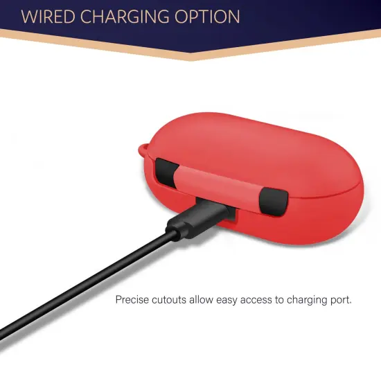 For Galaxy Buds+ / Buds Case, Protective Silicone Cover with Carabiner Keychain Compatible with Samsung Galaxy Buds+ Plus 2020 Buds 2019 Wireless Earbuds, Carmine Red by Insten {4}