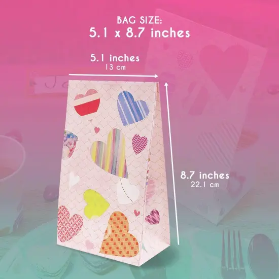 Juvale 36 Pack Valentine Paper Bags for Kids, Small Heart Party Favor Bags for Valentine&rsquo;s Day Goodies, Events and Kids Class, Party Supplies (5.1 x 8.7 Inches) Multicolor {3}