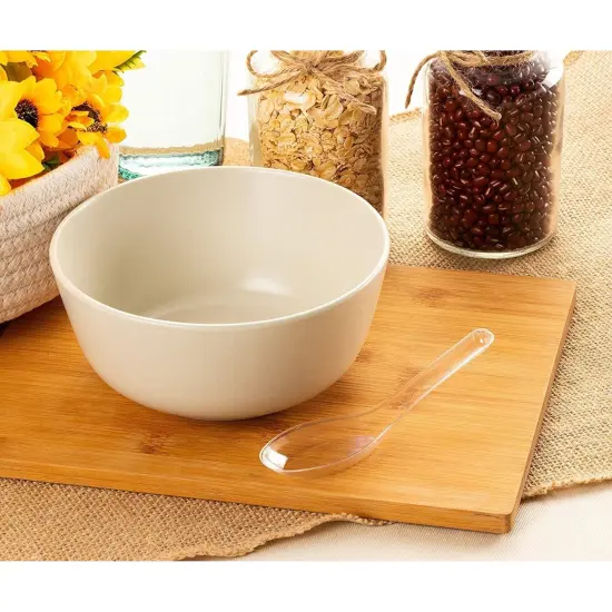 200 Pack Disposable Chinese Soup Spoons, Clear Plastic Asian Utensils for Appetizers, Ramen, Pho (4.5 x 1.2 In) White {3}