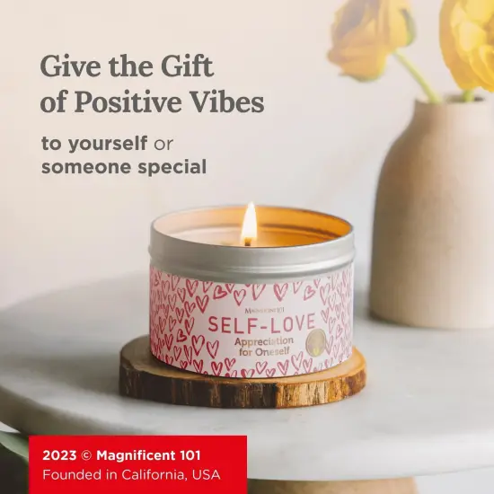 Magnificent 101 Long Lasting Self-Love Aromatherapy Tin Candle | 6 Oz - 35 Hour Burn | All Natural Soy Wax with Sage Rose Lavender Scented for Appreciation for Oneself, Purification, Manifestation Multicolor {6}