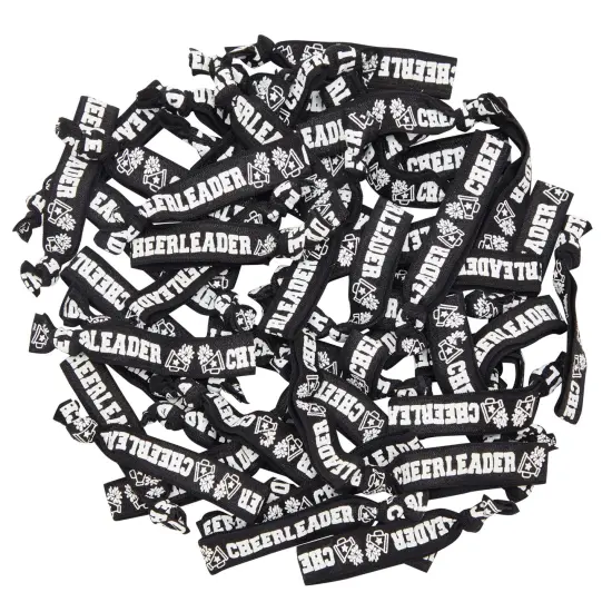 50 Pack Black Cheer Bracelets for Girls, Ponytail Holder for Cheerleader Gifts, Pom Pom Design (4 In) {5}