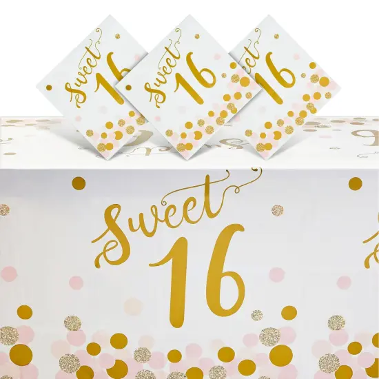 3 Pack Sweet 16 Tablecloth for Girl 16th Birthday Party Decorations (54 x 108 In) White {1}