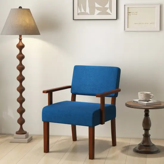 Wooden Frame Upholstered Accent Chair &ndash; Stylish Living Room Seating Blue {2}