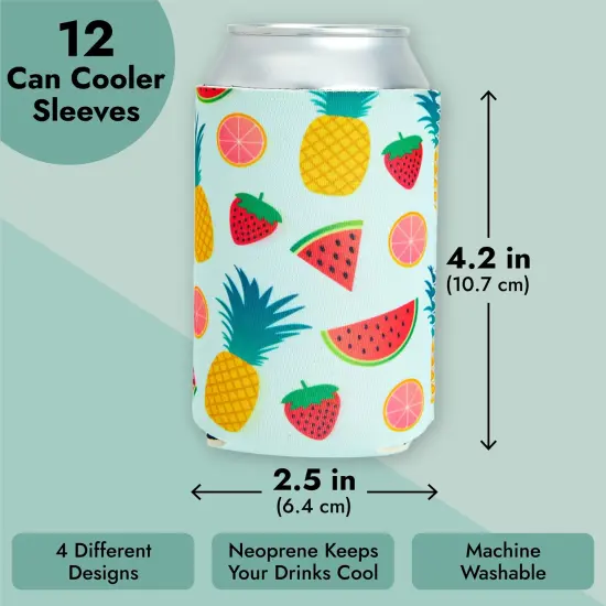 Blue Panda 12 Pack Tropical Neoprene Can Cooler Sleeves for Beer, Bottles, Soft Drinks, Soda Covers for Beach, Summer Pool Parties (4 Designs, 12 Oz, 2.5x4 Inches) Multicolor {4}