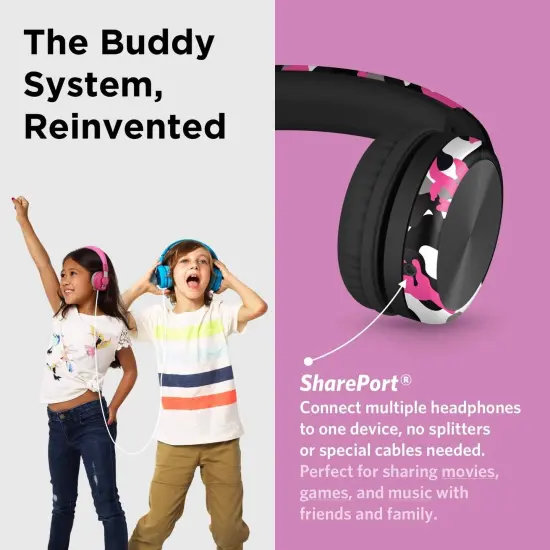 LilGadgets Connect+ Pro Wired Kids Headphones for School with Microphone, Volume Limiting & Noise Reduction Over-Ear Headset with Cord, SharePort Technology & SoftTouch Padding, Pink Camo, Ages 3-14 {5}