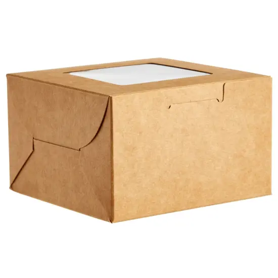 25-Pack Mini Cake Boxes with Window - Individual Cupcake Packaging Containers for Bundt Cakes, Cookies, Baked Goods, Donut, Pie (Kraft Paper Material, 4x4x2.5 In) Brown {7}