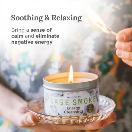 Magnificent 101 Long Lasting Pure White Sage Smoke Smudge Candle | 6 Oz - 35 Hour Burn | Made of Soy Wax for House Energy Cleansing Purification, Chakra Healing & Manifestation Multicolor {4}