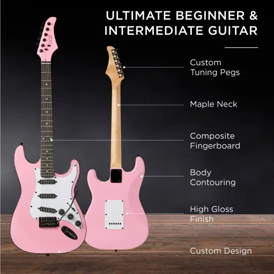 Best Choice Products 39in Full Size Beginner Electric Guitar Kit with Case, Strap, Amp, Whammy Bar Pink {4}