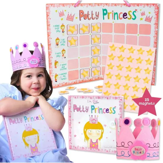 Tickle & Main Princess Potty Training Gift Set with Book, Potty Chart, Star Magnets, and Reward Crown for Toddler Girls, Ages 3-14 {1}