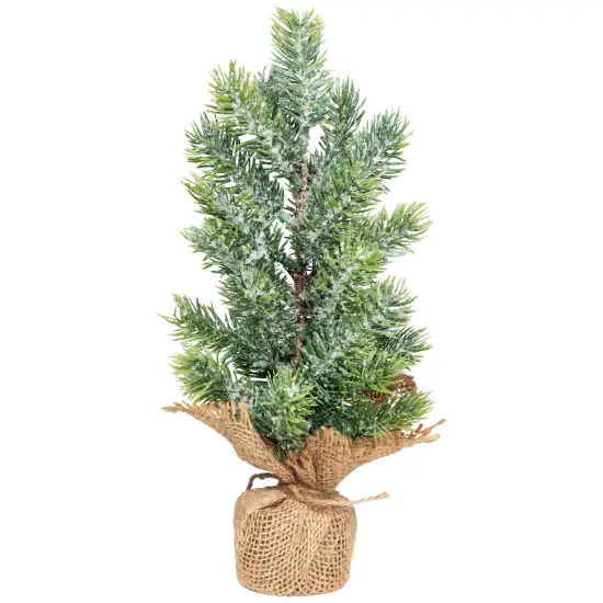 Northlight Frosted Icy Pine Tree in Burlap Base Christmas Tree - 11.75" - Unlit Green {3}