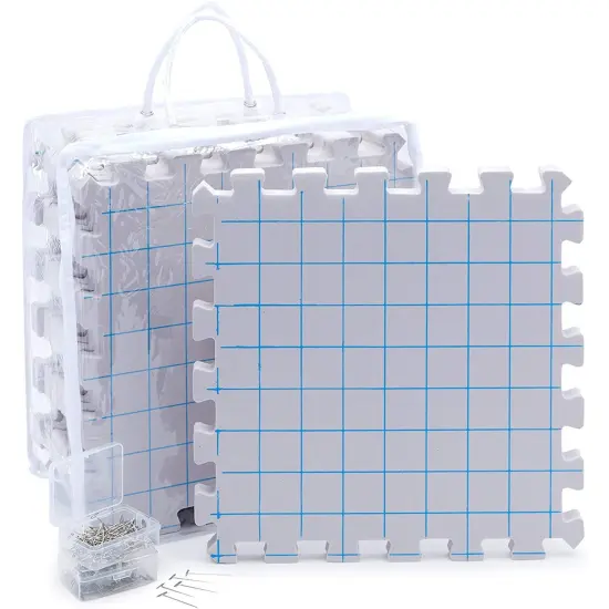 Extra Thick Blocking Mats for Knitting & Crochet 9 Pack with 200 T Pins and Storage Bag (12.5 In) Blue {1}