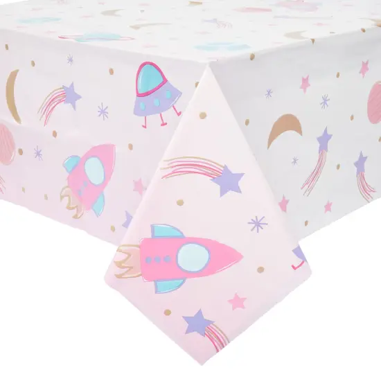 3 Pack Pink Plastic Space Table Cover for Girls Outer Space Birthday Party Supplies (54 x 108 In) {3}