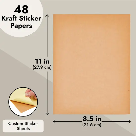 48 Pack Kraft Paper Sticker Paper, Full Sheet Printable Brown Labels (8.5x11 In) {5}