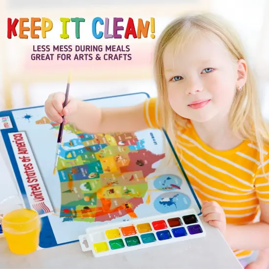 merka Placemats for Kids, 4 Pack Educational Placemat Mat for Dining Table, Non Slip, Washable Reusable, Learning US Presidents, Famous People, Periodic Table of Elements & USA Map v2 Multicolor {6}