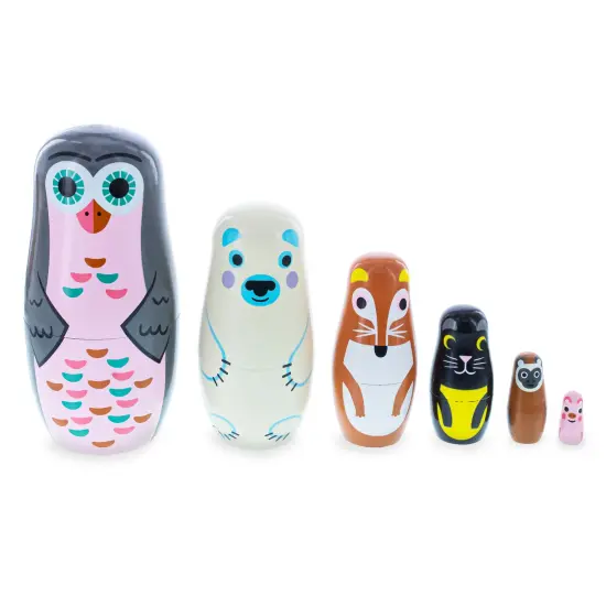 Set of 6 Animals Wooden Nesting Dolls {1}
