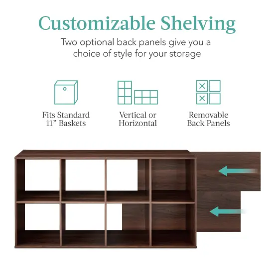 Best Choice Products 8-Cube Bookshelf, 11in Display Storage System, Organizer w/ Removable Back Panels Walnut {3}