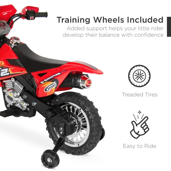 Best Choice Products 6V Kids Electric Battery Powered Ride On Motorcycle w/ Training Wheels, Lights, Music Red {6}