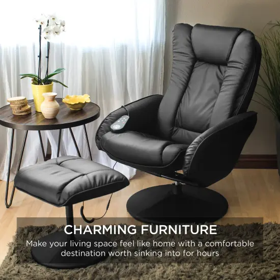 Best Choice Products Faux Leather Electric Massage Recliner Chair w/ Stool Ottoman, Remote Control, 5 Modes Black {3}