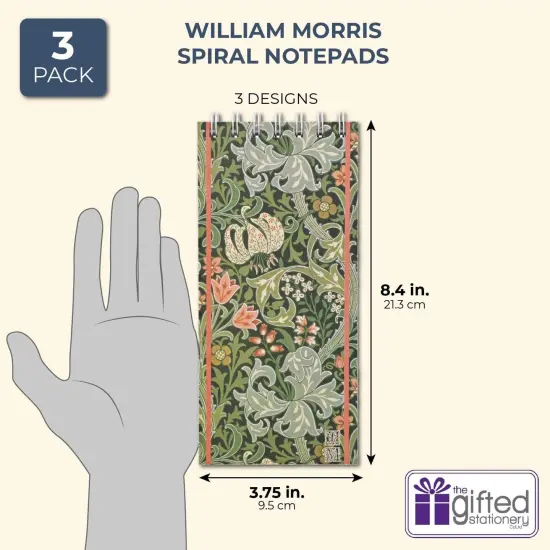3 Pack Top Bound Spiral Notebooks, Hard Cover Skinny Notepads, William Morris Inspired (100 Sheets/200 Pages, 8.4x3.75) Multicolor {2}