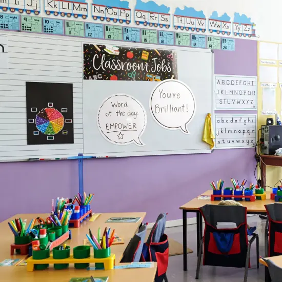 48 Pack Dry Erase Speech Bubble Cutouts for Bulletin Boards, Classroom Teaching Supplies, Available in 2 Designs, Solid and Dotted Outline, Laminated Erasable (9 x 8 Inches) {2}