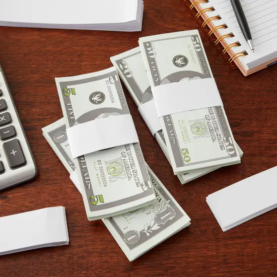 300-Pack Money Bands for Cash, Blank Self-Adhesive Currency Straps, Bill Wrappers (White, 7.8x1.2 In) {3}