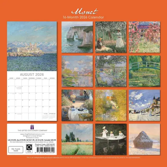 The Gifted Stationary 2026 Square Wall Calendar, Monet, 16-Month Arts & Antiques Theme Hanging Calendar with 180 Reminder Stickers, Month Planner for Home, or Creative Spaces, 12x12 In Multicolor {4}