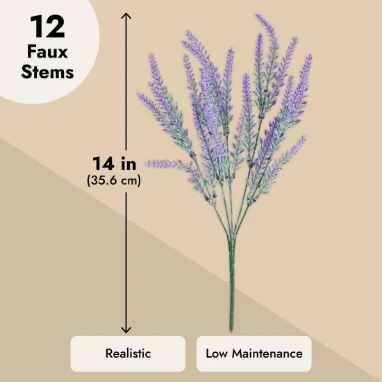 12 Bundles Artificial Lavender Flowers for Bouquets, Fake Wild Stems for Wedding, Faux Table Centerpieces, Door Wreaths (2"D x 3"W x 14"H) Purple {5}