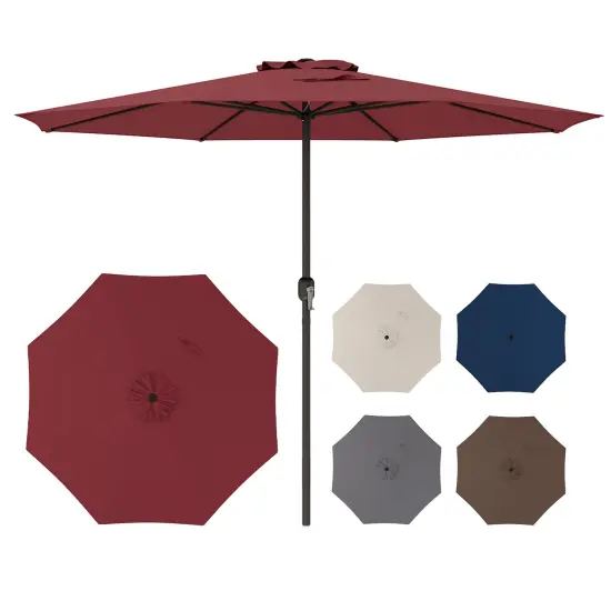 12 Feet Patio Umbrella, Fabric, Crank Handle, 8 Sturdy Ribs, Outdoor Shade for Garden & Deck Red {4}