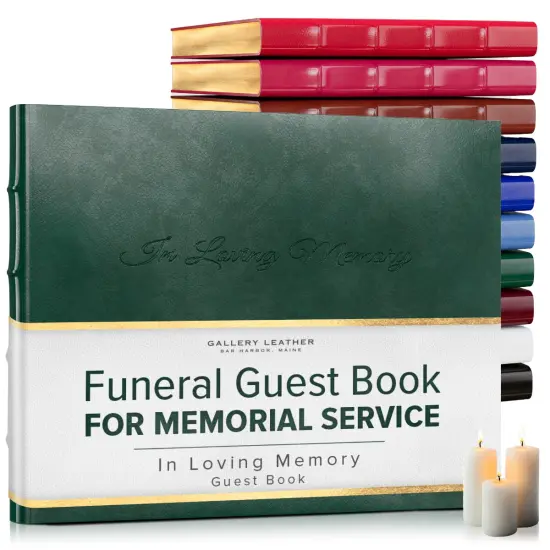 Gallery Leather Guest Book Funeral, In Loving Memory, Memorial, 192 Lined Pages, Bonded Leather, Hardcover Acadia Green {1}