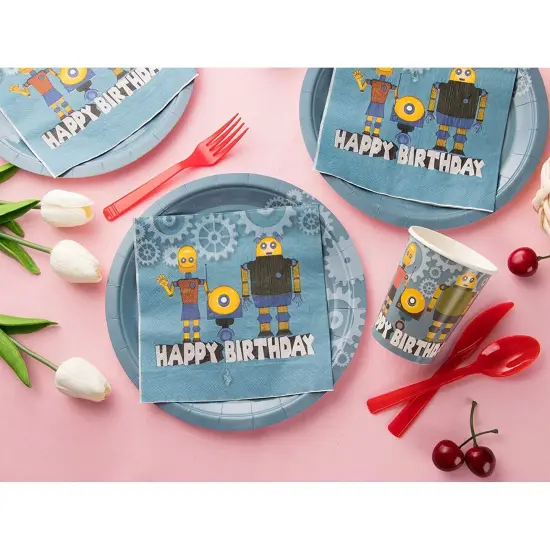 Robot Paper Napkins for Kid's Birthday Party (6.5 In, 150 Pack) Blue {2}