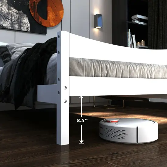 Pine Wood Twin Platform Bed with Headboard Footboard Under-bed Storage and Sturdy Slat Support White {6}