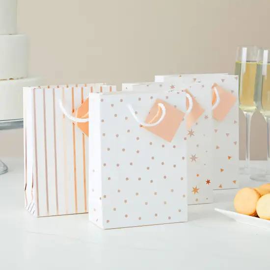 24 Pack Small White Bags with Handles and Tags, Paper Gift Bags for Small Business, 4 Rose Gold Foil Designs (7.9 x 5.5 x 2.5 In) {2}