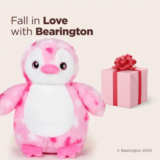 Bearington Collection Precious Heart Stuffed Animal Penguin Plush Heart Printed, Kid Companion Plushie, Great Gift For Birthdays & Holidays, Pink & White, 9 inches, For Ages 3-14 {5}
