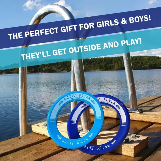Activ Life 2 Pack Flying Rings for Kids, Fun Beach Toys, Gifts for Boys & Girls Aged 3-14, Cool Family Outdoor Games, Play at Swimming Pool, Playground, Basket Fillers Birthday Presents, Cyan/ Blue {3}