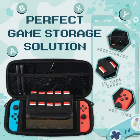 Insten Carrying Case For Nintendo Switch and OLED Model with 10 Game Card Slots and Accessories Pocket, Protective EVA Hard Travel Pouch for Girls Boys, Gray Grey {6}