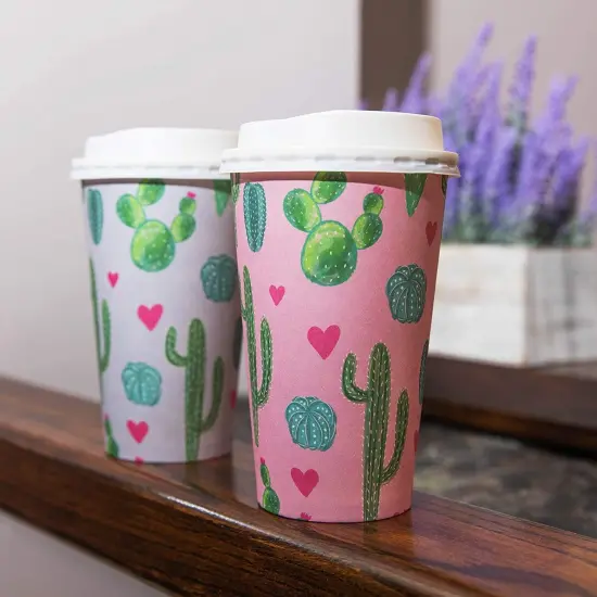 48 Pack Disposable 16oz Coffee Cups with Lids - Cactus Party Supplies - Paper To Go Cup for Themed Birthday Parties, Weddings, Baby Showers Multicolor {3}