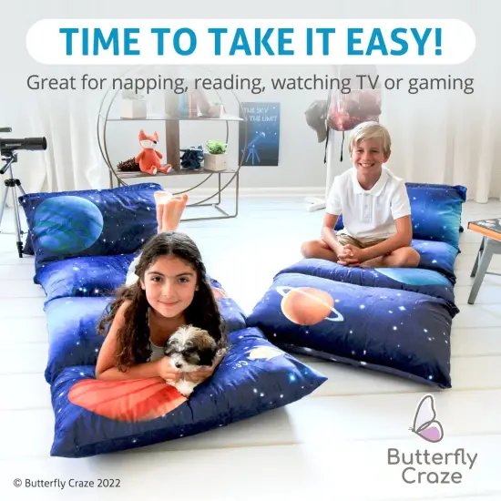 Butterfly Craze Floor Pillow Case, Mattress Bed Lounger Cover, Galaxy Blue, Queen Size - Cozy Seating Solution for Kids & Adults, Recliner Cushion, for Reading, TV Time (Pillow Not Included) {6}