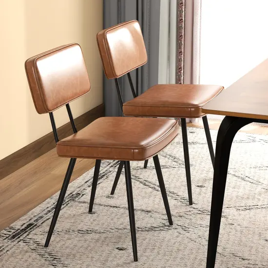 Set of 2 Dining Chairs with Padded Backrest and Seat Comfortable and Stylish Seating Brown {3}