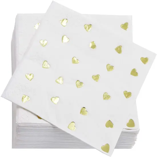 50 Pack Gold Heart Disposable Cocktail Napkins, 5x5 Inch Folded, Ideal Party Supplies for Wedding, Birthday, Valentines, Anniversary Multicolor {1}