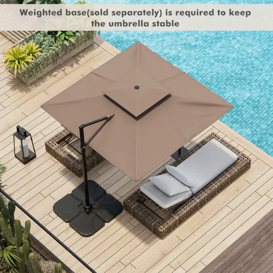Aluminum 9.5 Feet Cantilever Patio Umbrella with 360&deg; Rotation and Double Top Coffee {2}