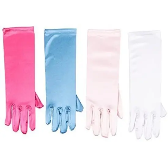 BLUE PANDA 4 Pairs Satin Princess Gloves for Girls Ages 3+, Toddler Costume Gloves in Pink, Hot Pink, White, and Blue Ideal for Weddings, Birthday Parties, Special Events, and Playtime (9.75 In) Multicolor {4}