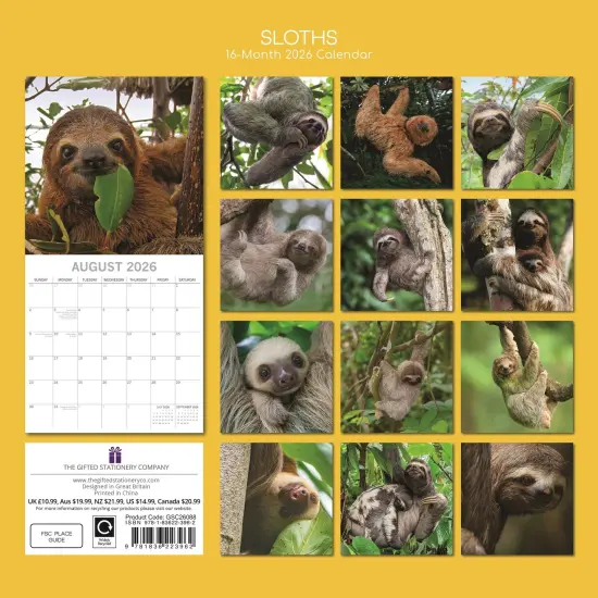 The Gifted Stationary 2026 Square Wall Calendar, Sloths, 16-Month Animals Theme Hanging Calendar with 180 Reminder Stickers, Month Planner for Home, or Creative Spaces, 12x12 In Multicolor {4}