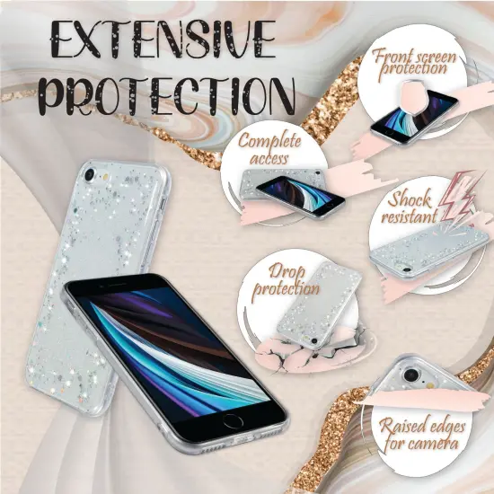 Glitter Case For iPhone SE 2020 (2nd Gen), Iridescent Holographic Stars Style Sparkle Bling Crystal Soft TPU Cover For Teen Girls Womens, by Insten Clear {2}