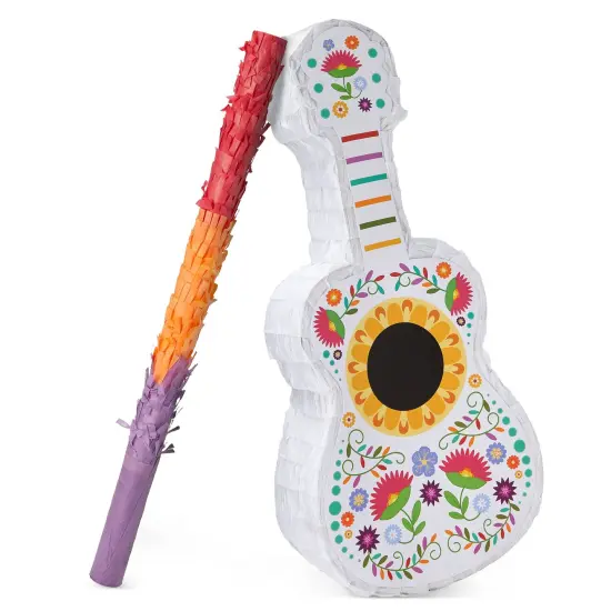 3-Piece Floral Guitar Pinata Bundle with Stick and Blindfold for Cinco de Mayo, Kids Birthday Party (7.5 x 3 x 16.5 In) Multicolor {7}