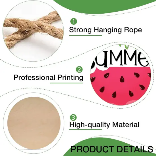 Hello Summer Watermelon Sign for Front Door, Red Buffalo Plaid Check Green Stripes Wood Door Hanger Outdoor Outside Porch Decor, Seasonal Farmhouse Wooden Wreath Indoor Wall Hanging Decoration {3}